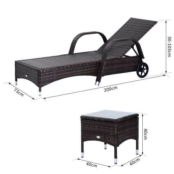 Sonnenliege Tisch 3er Set Gartenmöbel Polyrattan Braun - Palo24