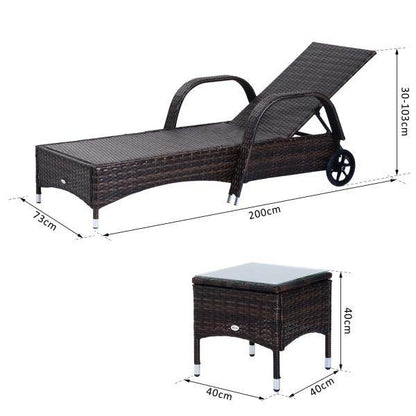 Sonnenliege Tisch 3er Set Gartenmöbel Polyrattan Braun - Palo24