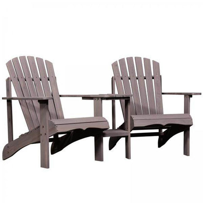 Adirondack Gartenstuhl mit Tisch und Schirmloch 2 Sitzer Gartensessel Sitzgruppe Massivholz Grau - Palo24
