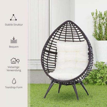 Rattansessel in Tropfenform Gartensessel mit Sitzkissen braun - Palo24