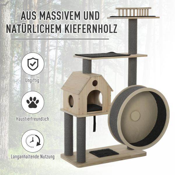 Katzenbaum mit Laufrad 4-Stock Kratzbaum mit Sisalsäulen Massivholz - Palo24