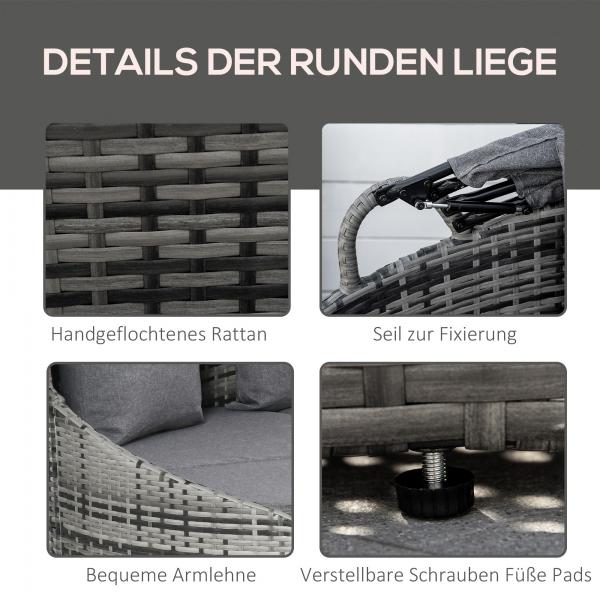 Rattan Sonneninsel 4-teilige Liegeinsel mit Sonnendach grau - Palo24
