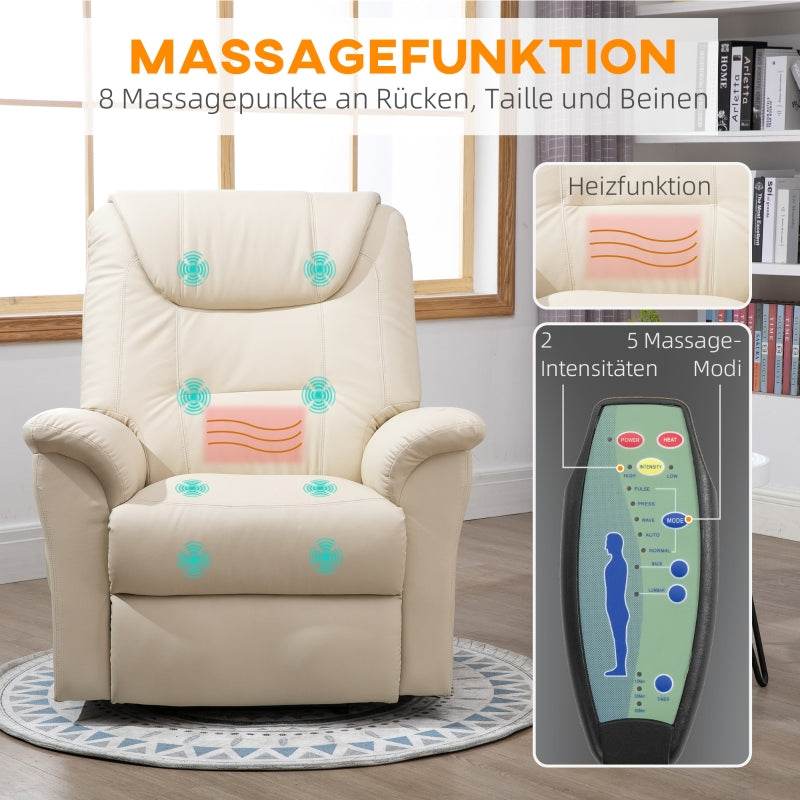 Massagestuhl mit Aufstehhilfe, 8 Vibrationspunkte, Heizfunktion, Fußstütze, Creme - Palo24