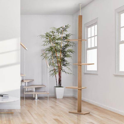 Kratzbaum Katzenbaum Kletterbaum Höhenverstellbar Hellbraun 43 x 27 x 228-260 cm - Palo24