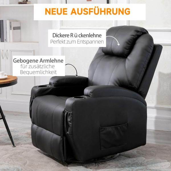 Massagesessel Elektrisch Massagefunktion 5 Massage-Modi Liegefunktion Schwarz - Palo24