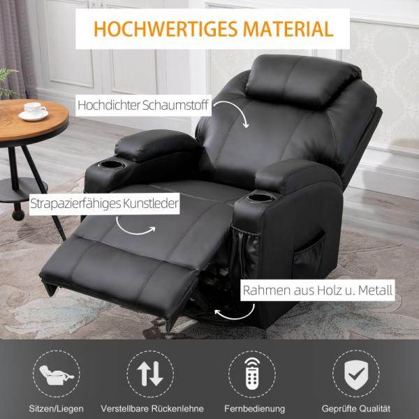 Massagesessel Elektrisch Massagefunktion 5 Massage-Modi Liegefunktion Schwarz - Palo24