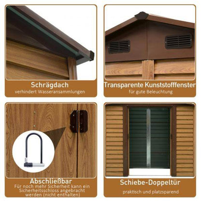 Geräteschuppen Geräteschrank Gerätehaus Gartenhaus Holzmaserungsimitat+Kaffee L152 x B235,7 x H208,7 cm - Palo24