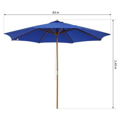 Holz Sonnenschirm 300x245cm Gartenschirm Balkonschirm Blau - Palo24
