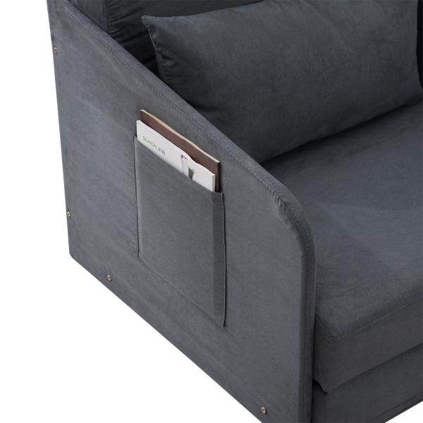 Schlafsofa Sofabett Waschbarer Bezug 2 Seitentaschen Kissen Metall Grau - Palo24