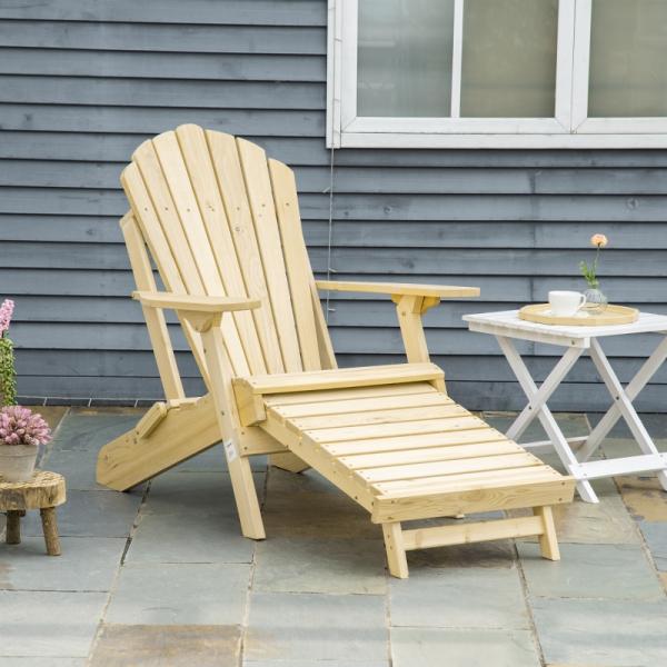 Adirondack-Gartenstuhl mit Fußstütze klappbar Gartenliege Outdoor Gartenmöbel Kiefernholz Natur - Palo24
