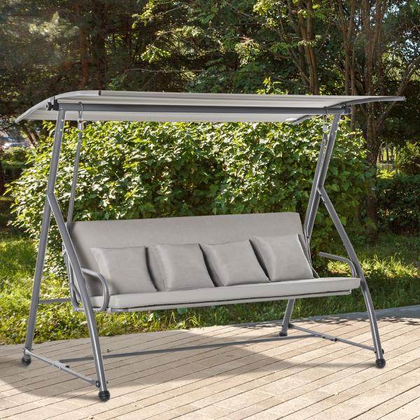 3-Sitzer Hollywoodschaukel Schaukelbank 2-in-1 Gartenliege mit Sonnendach Stahl - Palo24