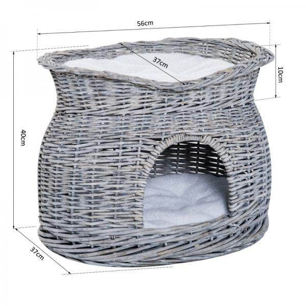 Katzenhaus, Katzenbett Katzenhöhle, Katzenkorb mit 2 Kissen, Weidenkorb mit Liegedach, Grau - Palo24