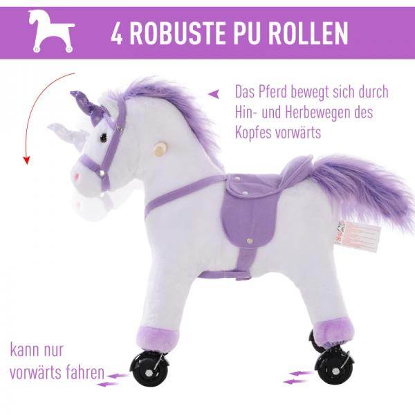 Reitpferd auf Rollen Spielpferd Wiehern Plüsch Lila - Palo24