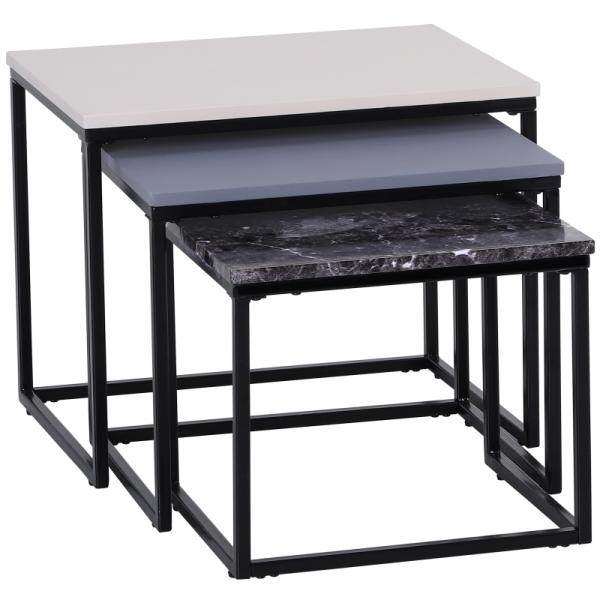 3er Set Couchtisch Stapeltisch Beistelltisch Kaffeetisch Metallfuß MDF 3 Farben - Palo24