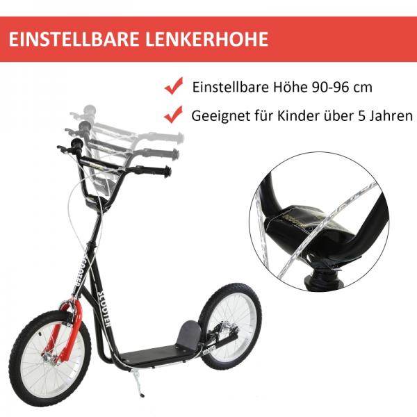 Kinderroller Tretroller Cityroller Kickscooter Kickboard mit Luftreifen und Handbremse 16 Zoll Schwarz - Palo24