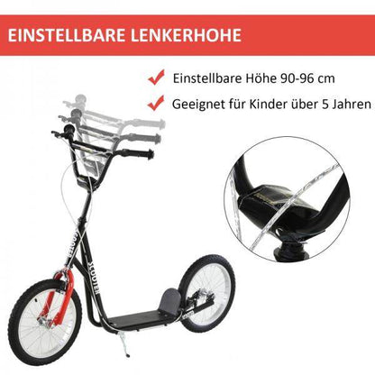 Kinderroller Tretroller Cityroller Kickscooter Kickboard mit Luftreifen und Handbremse 16 Zoll Schwarz - Palo24