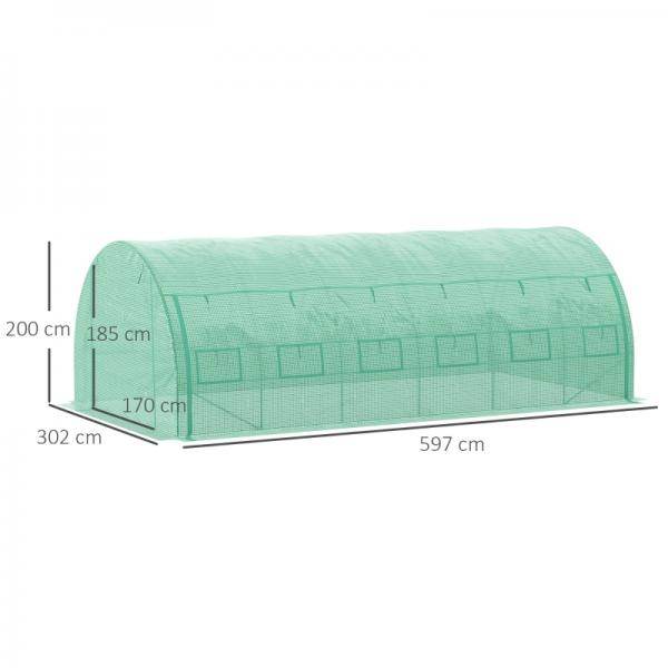 Foliengewächshaus Polytunnel 6 x 3 x 2 m begehbares Gewächshaus Folientunnel Treibhaus UV-Schutz Grün - Palo24