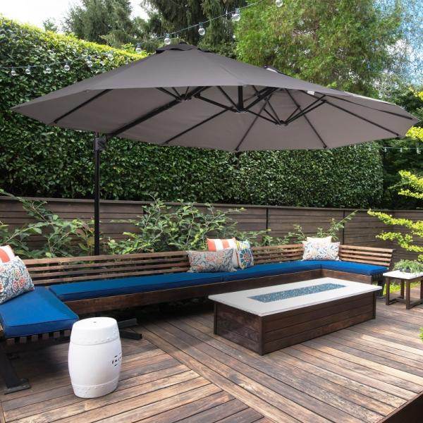 Sonnenschirm mit Kurbel Doppelschirm Gartenschirm Sonnenschutz Metall Grau - Palo24