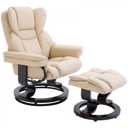 Relaxsessel mit Hocker, Liegefunktion, drehbar, bis 160 kg, Kunstleder creme - Palo24