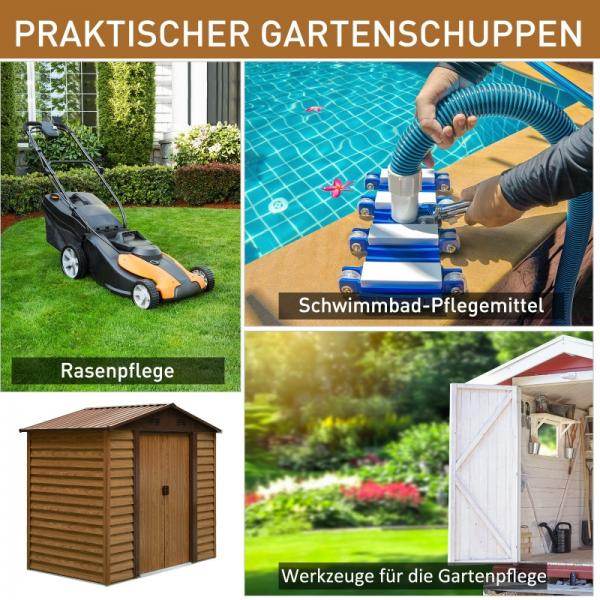 Geräteschuppen Geräteschrank Gerätehaus Gartenhaus Holzmaserungsimitat+Kaffee L152 x B235,7 x H208,7 cm - Palo24