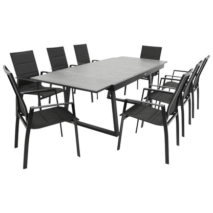 Garnitur REIMS 9-teilig, Alu + Glas + Kunstgewebe schwarz - Palo24