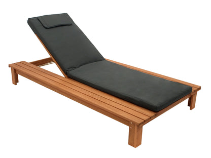 Chaise longue de jardin CANCUN, eucalyptus huilé, avec coussin gris foncé, certifié FSC®