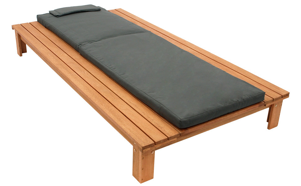 Chaise longue de jardin CANCUN, eucalyptus huilé, avec coussin gris foncé, certifié FSC®