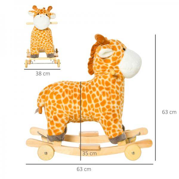 2-IN-1 Schaukelpferd mit Räder Plüsch Schaukeltier Babyschaukel Spielzeug Giraffen-Design Gelb - Palo24