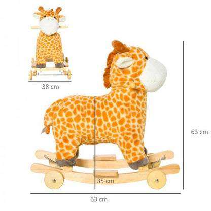 2-IN-1 Schaukelpferd mit Räder Plüsch Schaukeltier Babyschaukel Spielzeug Giraffen-Design Gelb - Palo24