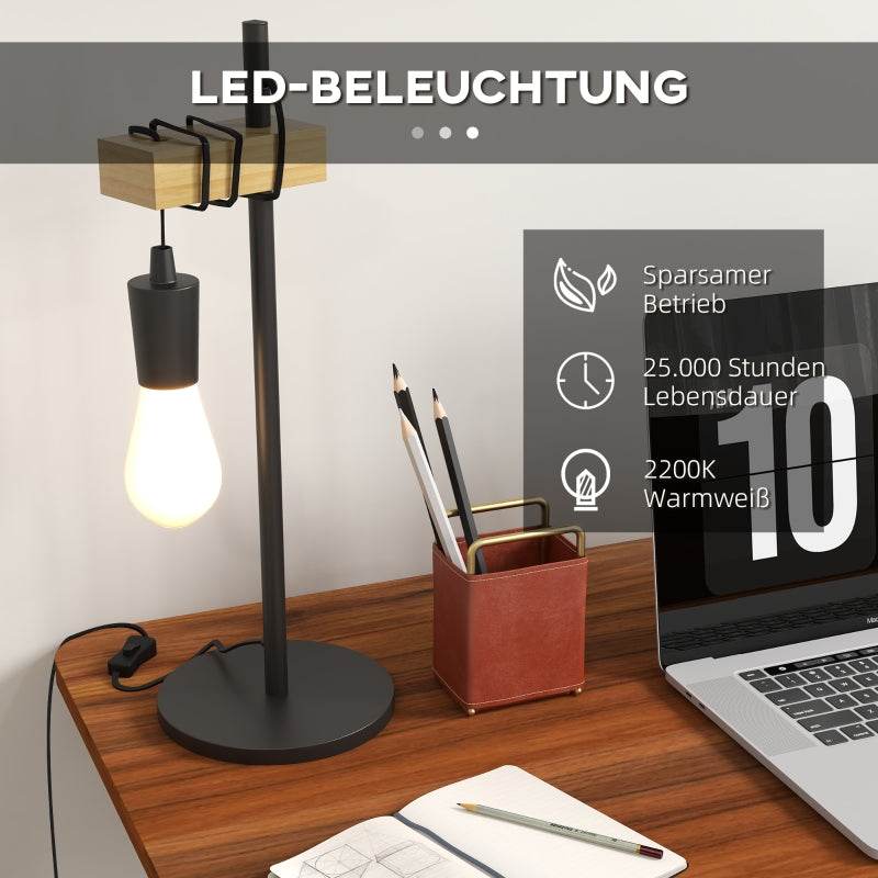 Tischlampe inkl. LED höhenverstellbar, schwarz+Holz - Palo24