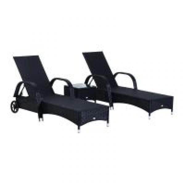 Sonnenliege Tisch 3er Set Gartenmöbel Polyrattan Schwarz - Palo24