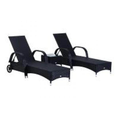 Sonnenliege Tisch 3er Set Gartenmöbel Polyrattan Schwarz - Palo24