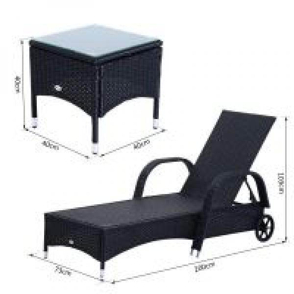 Sonnenliege Tisch 3er Set Gartenmöbel Polyrattan Schwarz - Palo24