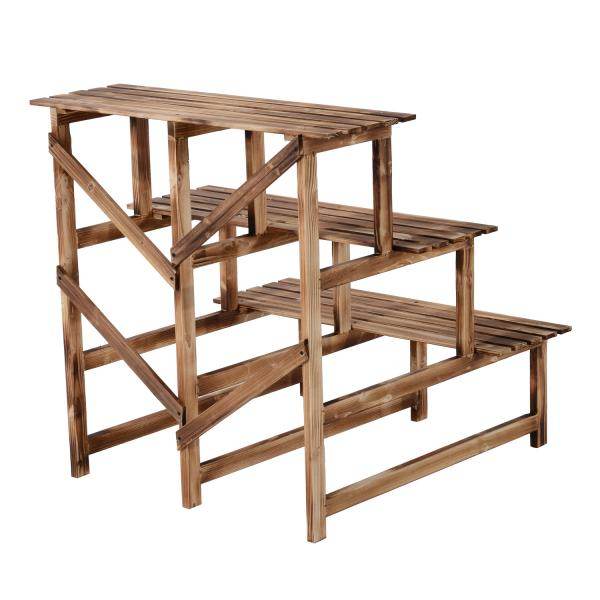 Pflanzentreppe Blumenregal Tannenholz 3 Stufen L80 x W80 x H80cm - Palo24