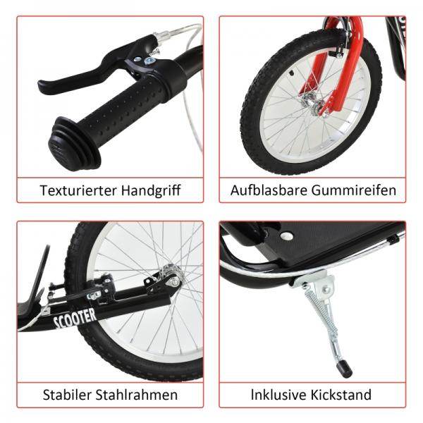 Kinderroller Tretroller Cityroller Kickscooter Kickboard mit Luftreifen und Handbremse 16 Zoll Schwarz - Palo24
