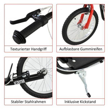 Kinderroller Tretroller Cityroller Kickscooter Kickboard mit Luftreifen und Handbremse 16 Zoll Schwarz - Palo24