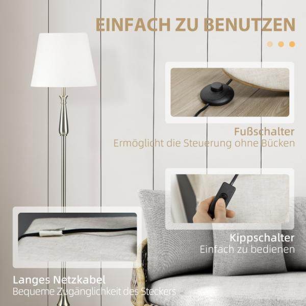 3-teiliges Lampenset im Vintage-Design, 2 Tischleuchten, 1 Stehleuchte Silber + Weiss - Palo24