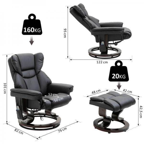 Relaxsessel mit Massagefunktion Fußhocker Massagesessel Liegefunktion Schwarz - Palo24