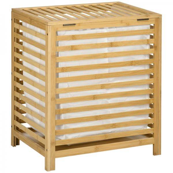 Wäschekorb aus Bambus, herausnehmbarer Wäschesack, wasserbeständig, Natur + Beige - Palo24