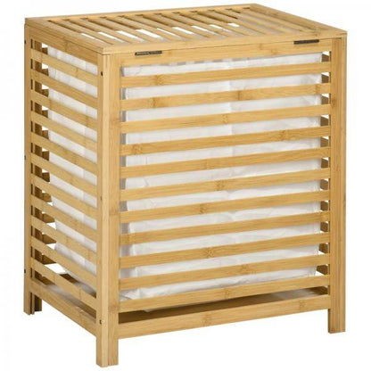 Wäschekorb aus Bambus, herausnehmbarer Wäschesack, wasserbeständig, Natur + Beige - Palo24