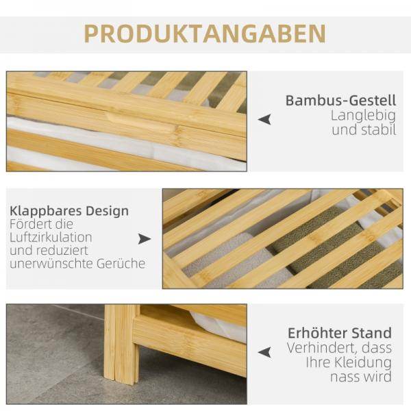 Wäschekorb aus Bambus, herausnehmbarer Wäschesack, wasserbeständig, Natur + Beige - Palo24