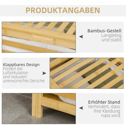 Wäschekorb aus Bambus, herausnehmbarer Wäschesack, wasserbeständig, Natur + Beige - Palo24