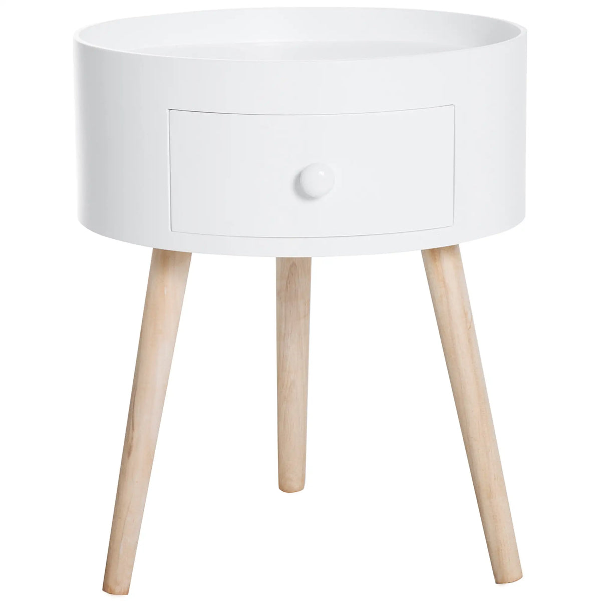 Couchtisch rund Beistelltisch mit Schublade Holz Weiss
