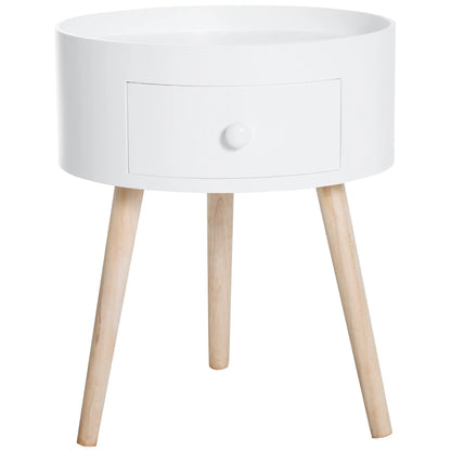 Couchtisch rund Beistelltisch mit Schublade Holz Weiss