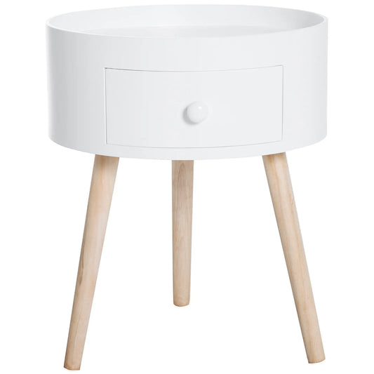 Couchtisch rund Beistelltisch mit Schublade Holz Weiss
