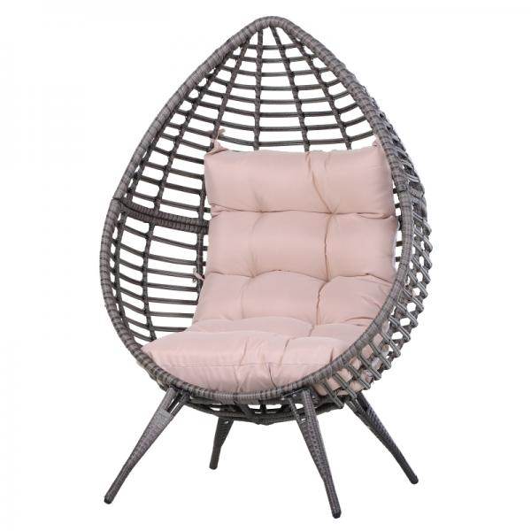 Rattansessel Gartensessel Rattanstuhl Sitzkissen Metall Beige - Palo24