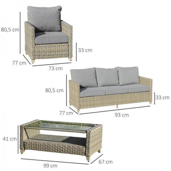 4-tlg. Polyrattan Set Gartengarnitur Sitzgruppe Loungeset mit Couchtisch Aluminium Braun+Grau - Palo24