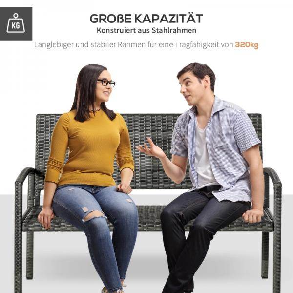 Gartenbank 2-Sitzer Rattanoptik mit Stahlrahmen grau - Palo24
