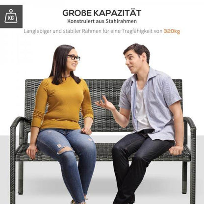 Gartenbank 2-Sitzer Rattanoptik mit Stahlrahmen grau - Palo24