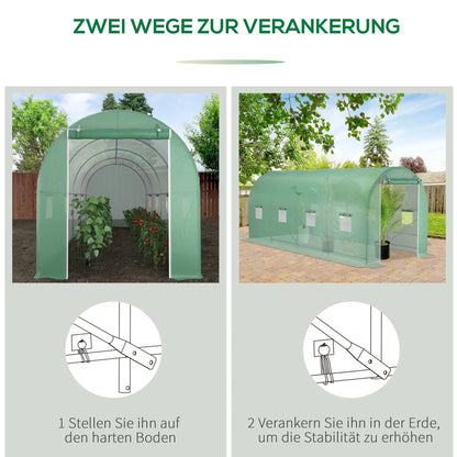 Serre en aluminium serre à tomates serre 8 fenêtres PE + acier vert 500 x 200 x 210 cm